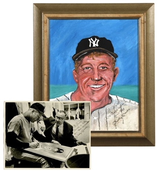 Mickey Mantle Signed Painting and Photo Lot (3) (By Buck Peters)
